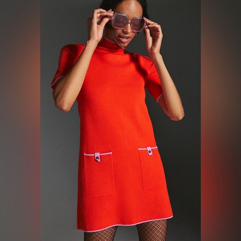 Anthropologie’s The Annalise Mock-Neck Mini Sweater Dress by Maeve